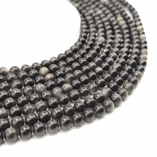 Rang de perles - Obsidienne argentée  (8 mm)