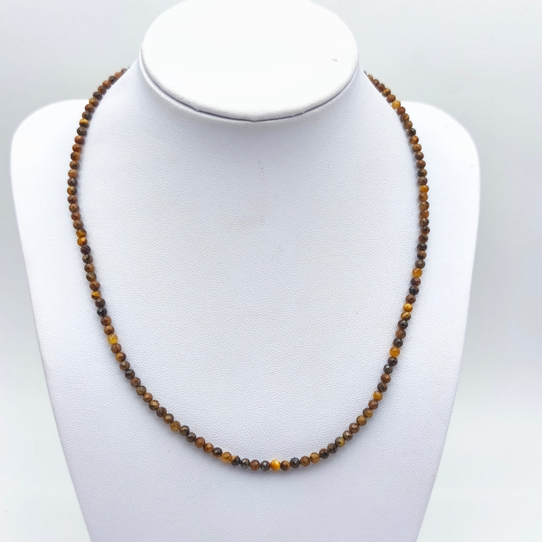 Collier perles facettées - Oeil de tigre EXTRA (3 mm)