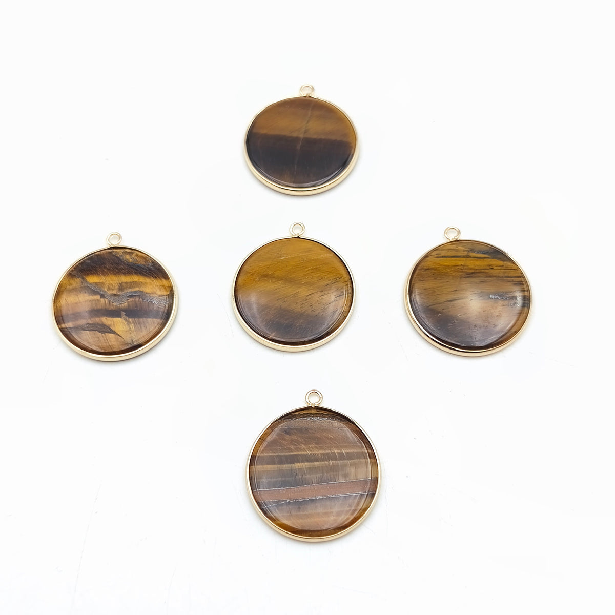 Pendentif rond serti Oeil de tigre