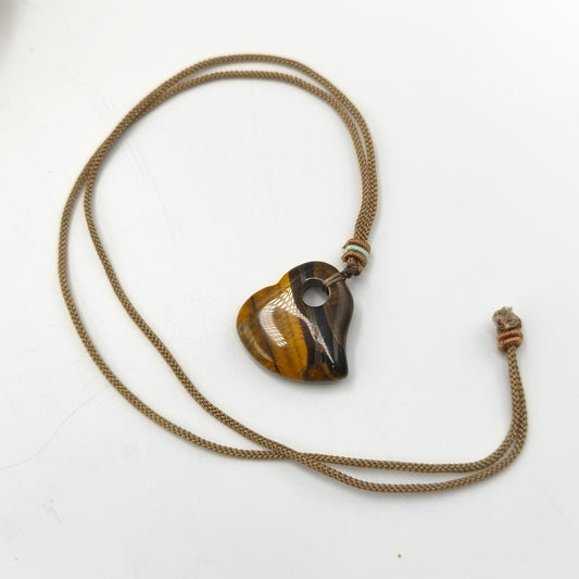 Pendentif Coeur Oeil de Tigre (avec son cordon)