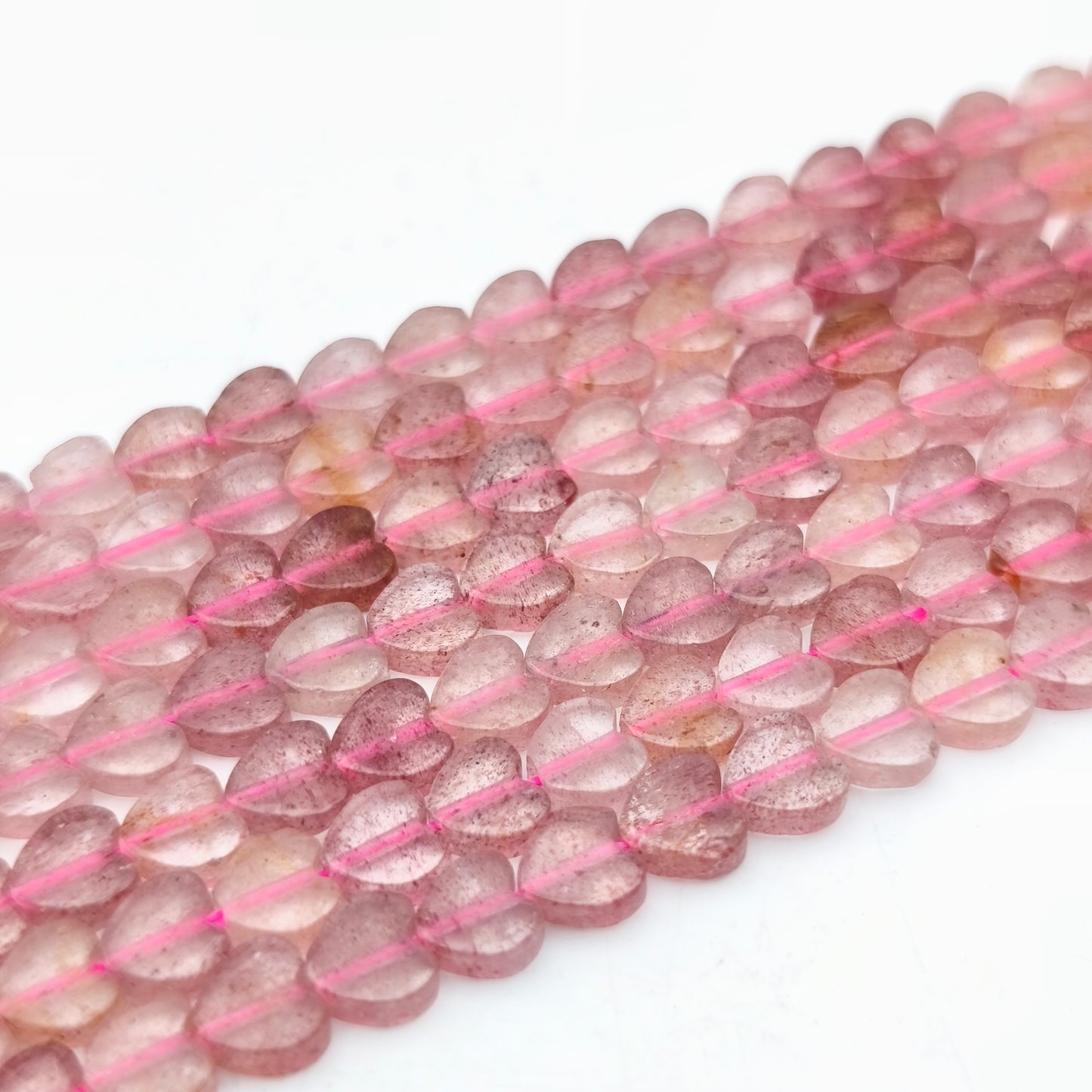 Rang de perles cœur - Quartz "Morango" (6 mm)