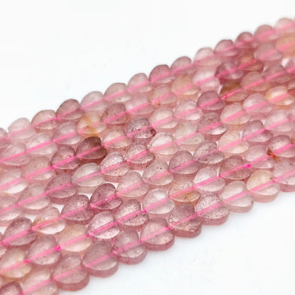 Rang de perles cœur - Quartz "Morango" (6 mm)