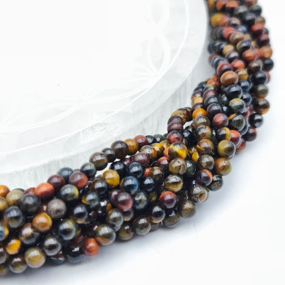 Rang de perles - Mix Oeil de tigre / taureau / faucon (4 mm)