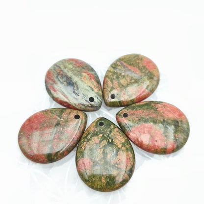 Pendentif goutte perçé Taille M 30 x 25 mm. - Jaspe Unakite