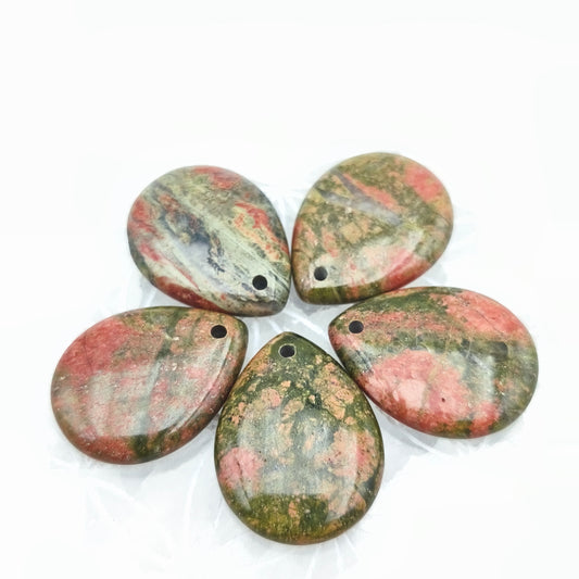Pendentif goutte perçé Taille M 30 x 25 mm. - Jaspe Unakite