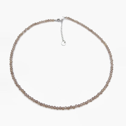 Collier perles facettées - Quartz fumé (3 mm)