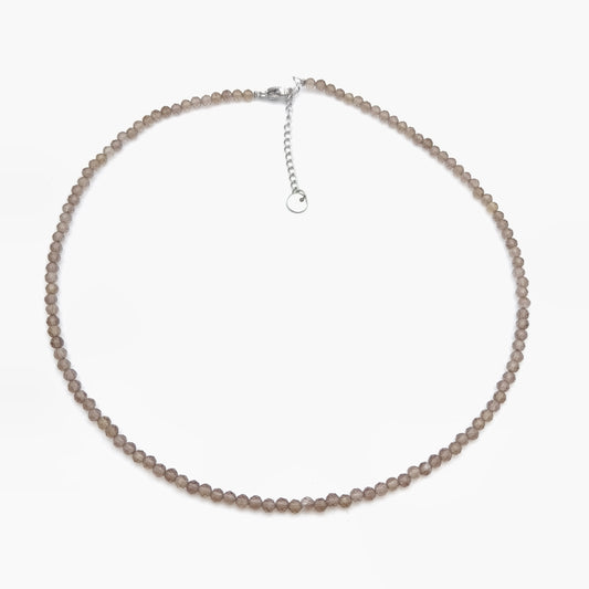 Collier perles facettées - Quartz fumé (3 mm)