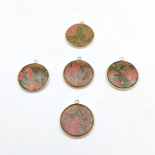 Pendentif rond serti Jaspe Unakite