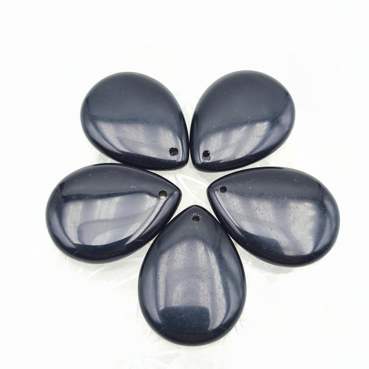 Pendentif goutte perçé Taille M 30 x 25 mm. - Obsidienne noire