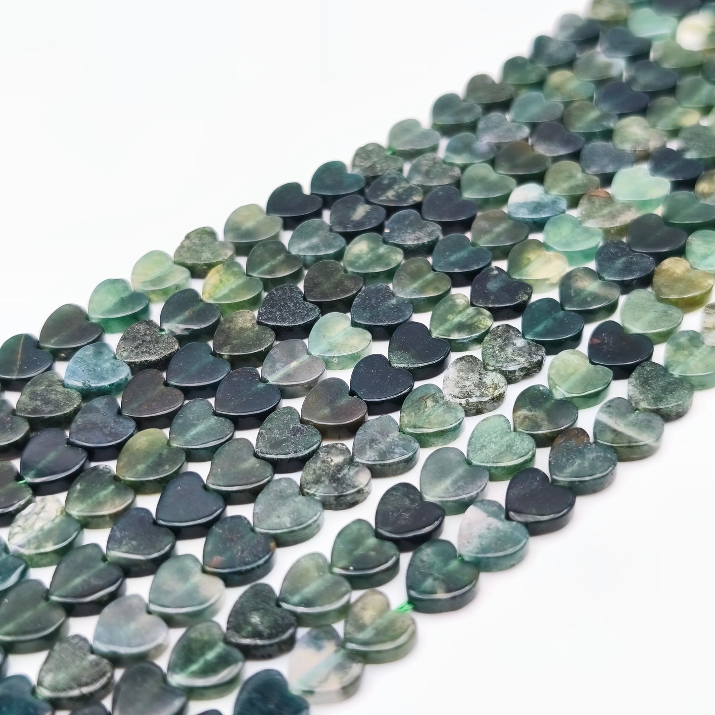 Rang de perles cœur - Agate mousse (6 mm)