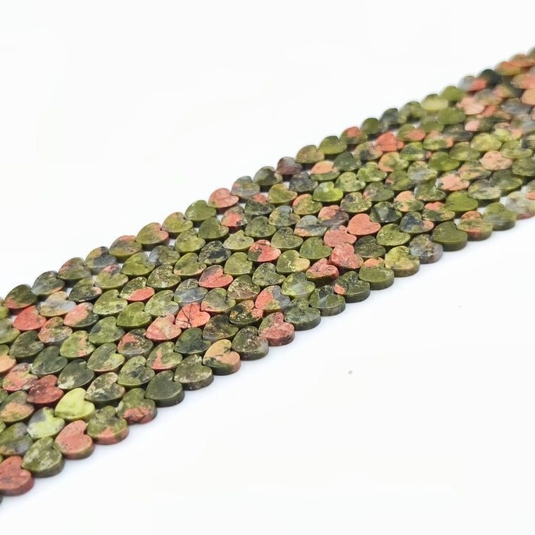 Rang de perles cœur - Jaspe Unakite (6 mm)
