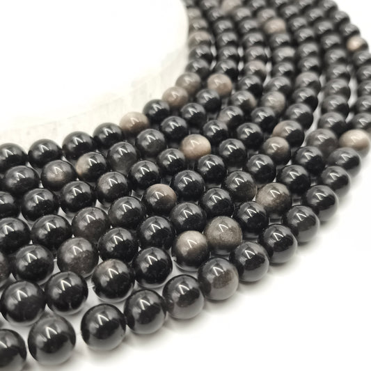 Rang de perles - Obsidienne argentée  (10 mm)