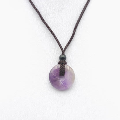 Pendentif donut 2 cm avec son cordon - Améthyste naturelle