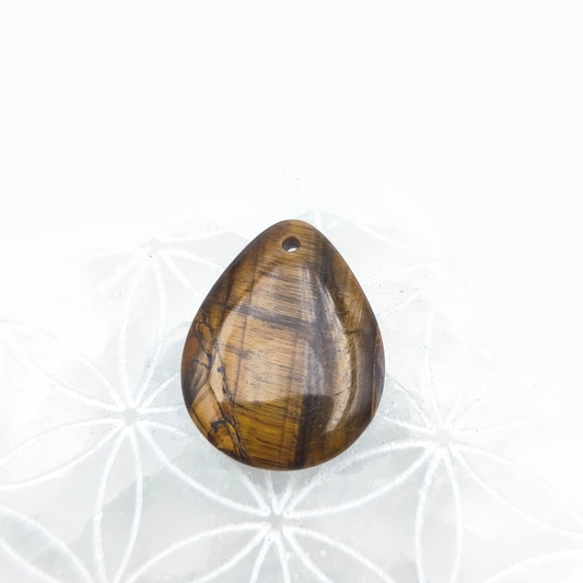 Pendentif goutte perçé Taille M 30 x 25 mm. - Oeil de tigre