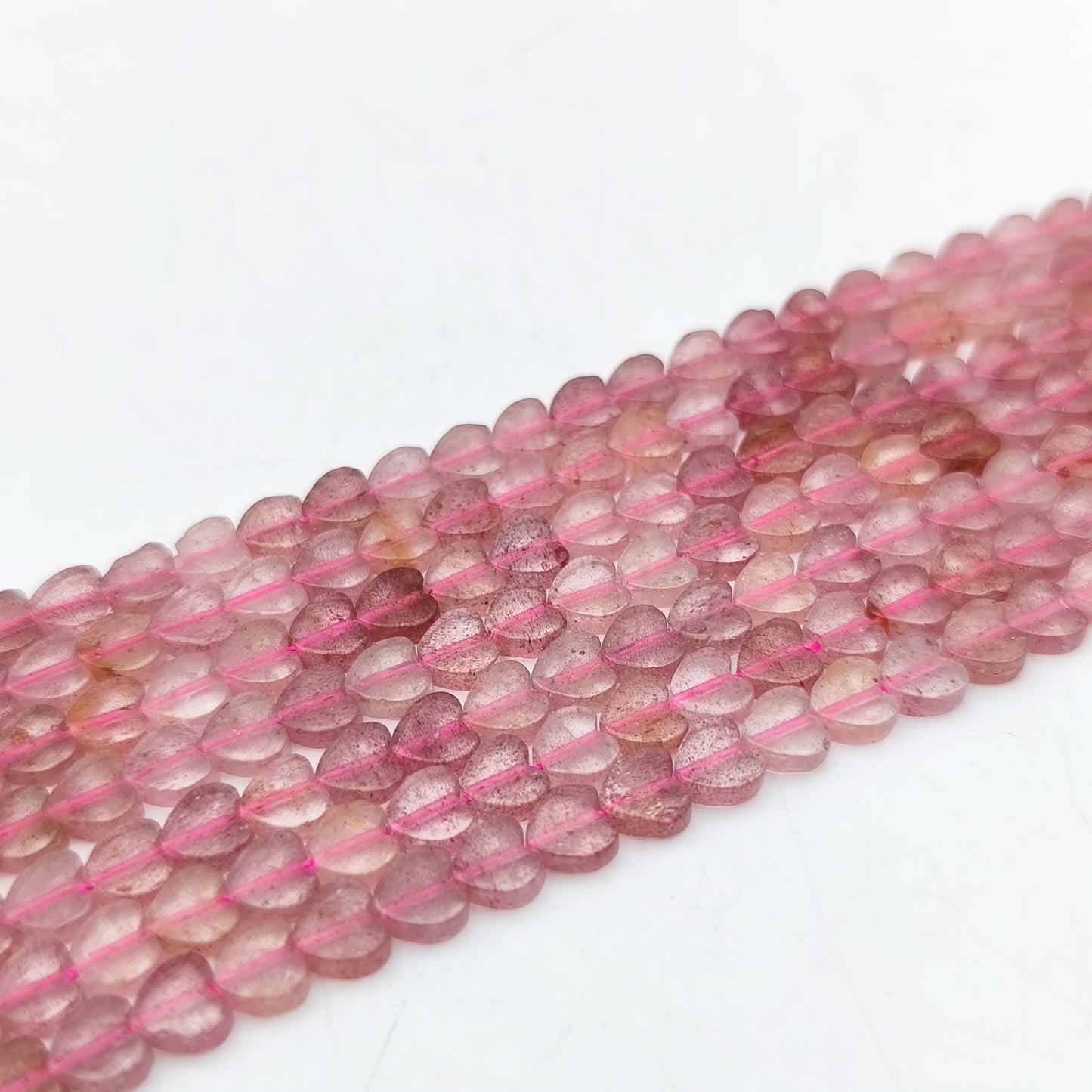 Rang de perles cœur - Quartz "Morango" (6 mm)