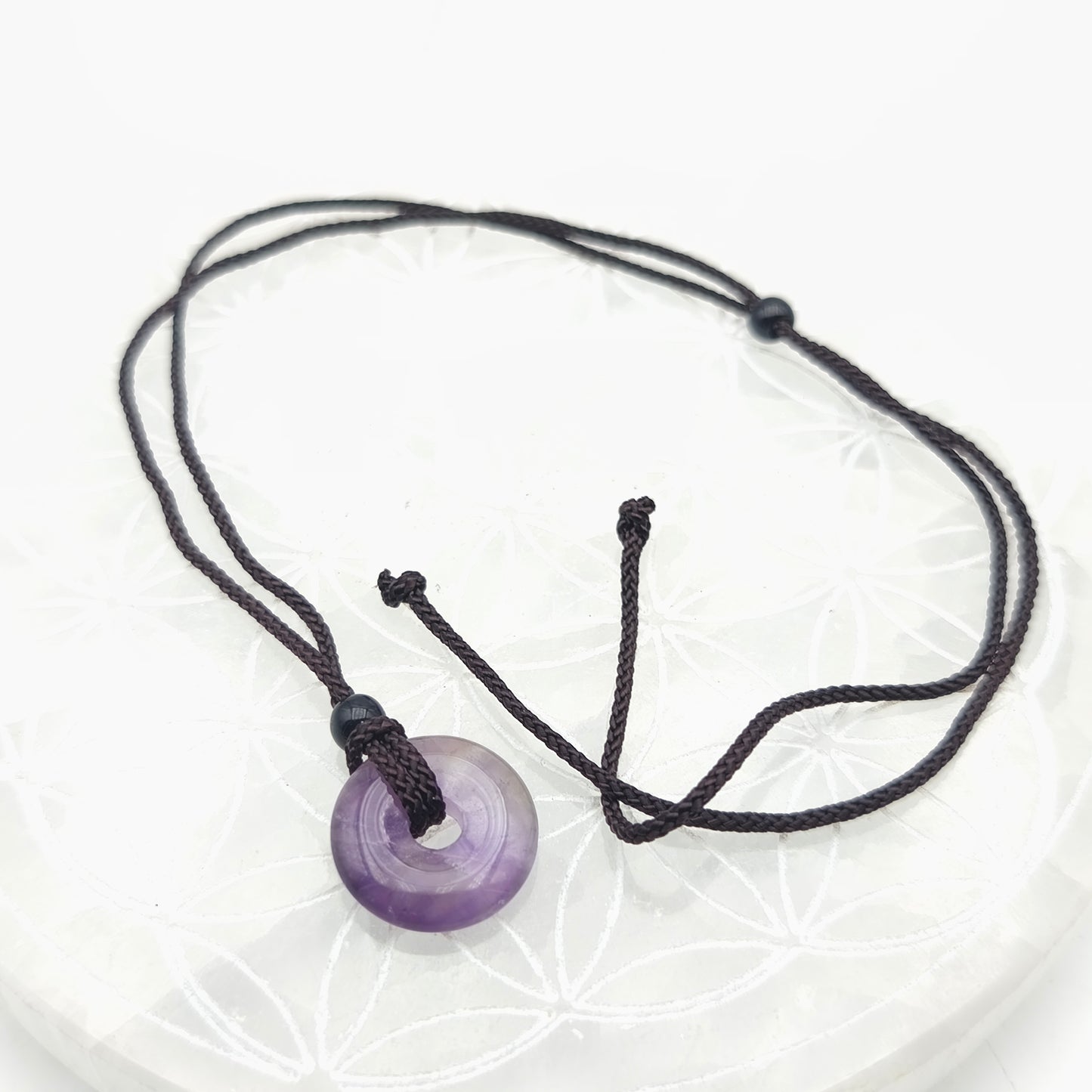 Pendentif donut 2 cm avec son cordon - Améthyste naturelle