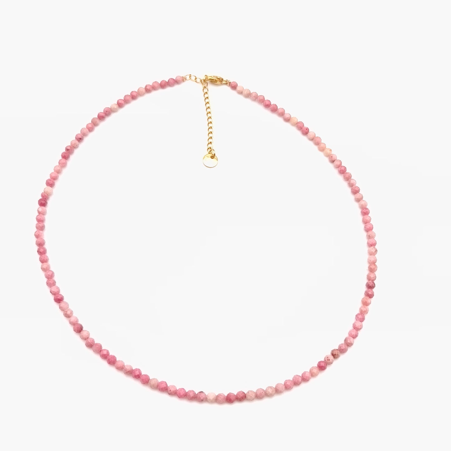 Collar de cuentas facetadas - Rodonita (3 mm) - acabado dorado