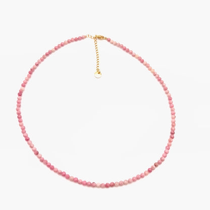 Collar de cuentas facetadas - Rodonita (3 mm) - acabado dorado