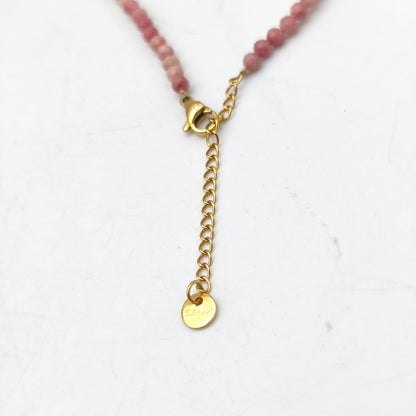 Collier perles facettées - Rhodonite (3 mm) - finition dorée