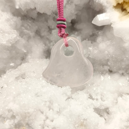 Pendentif Coeur Quartz rose (avec son cordon)